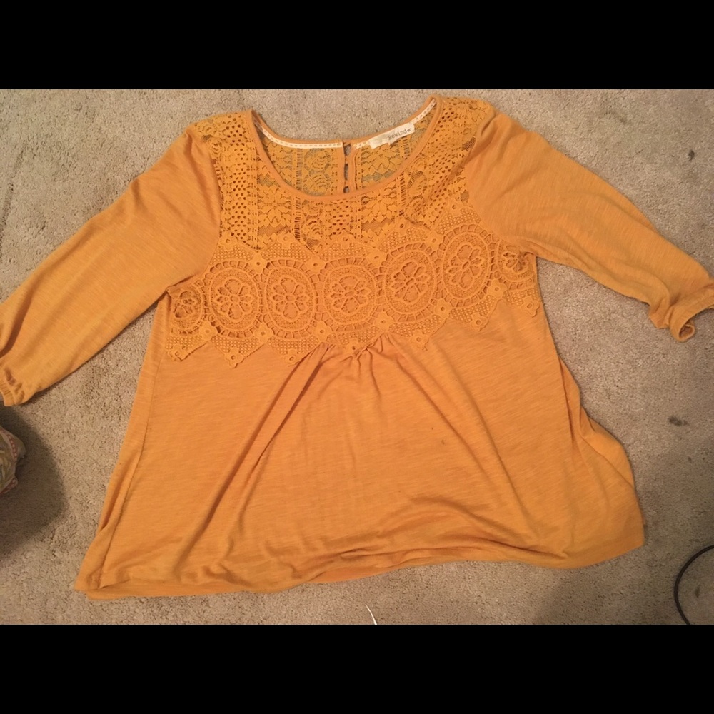 Mustard yellow lacy knit babydoll blouse - Picture 1 of 2